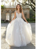V Neck Beaded Ivory 3D Lace Tulle Modern Wedding Dress